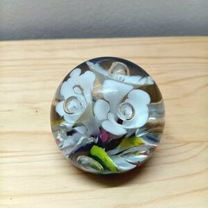 St. Clair Glass Paperweight with Trumpet Flower Design